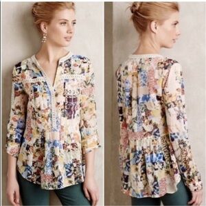 Anthropologie Maeve Abella Patchwork Floral Blouse - Size 2